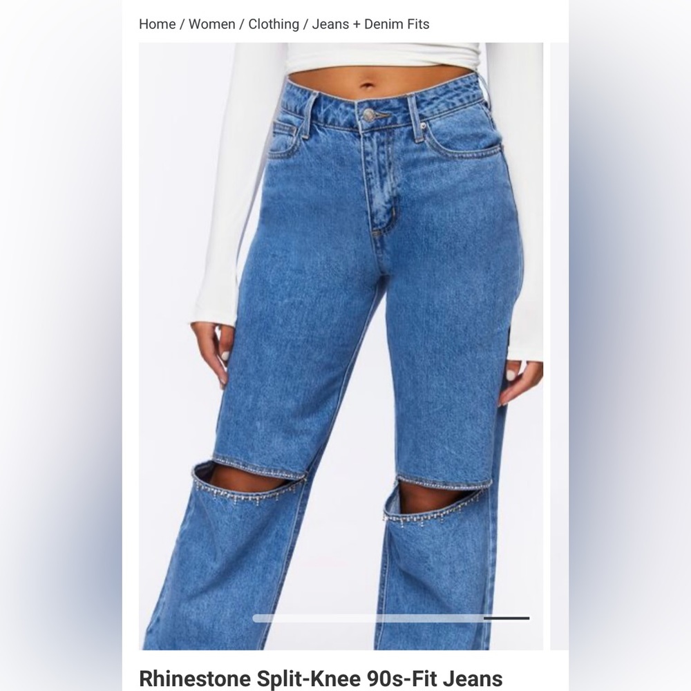 Forever 21 Rhinestone Split-Knee 90s-Fit Jeans